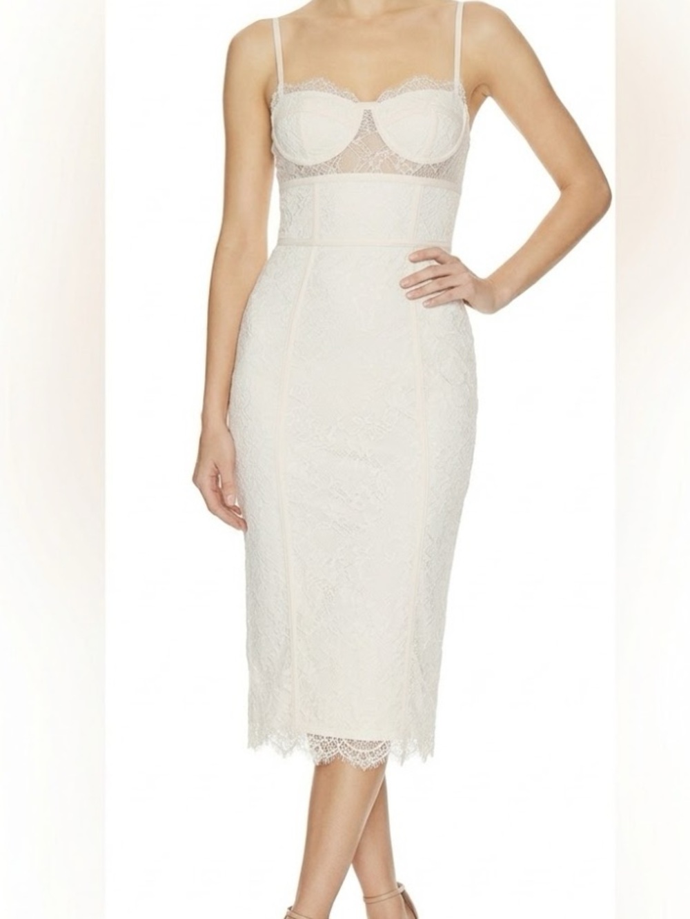 NBD Slip Midi Dress/Blush Pink Lace-Trim: Medium